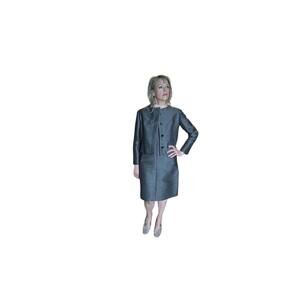 Vintage Womens Gray Dress & Coat Set Button Details